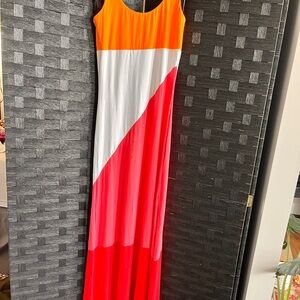 bebe Vibrant Maxi Dress - Orange, White, Red